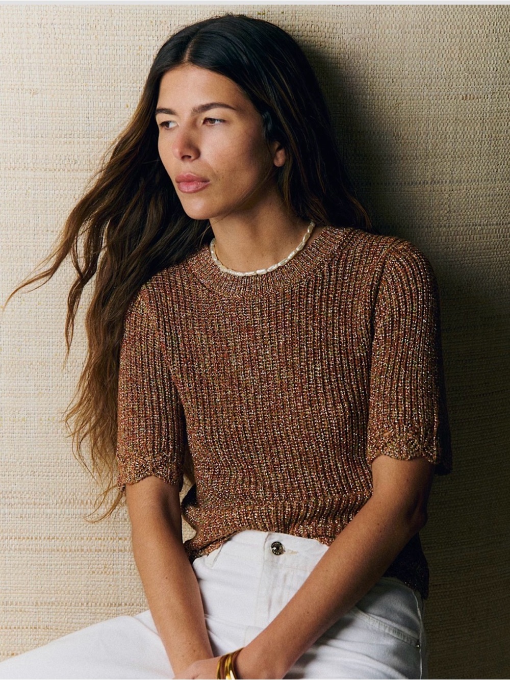 Sezane Solene Metallic Knit Sweater
